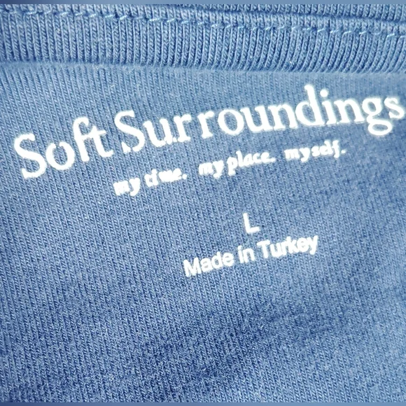 Soft Surroundings Navy Blue Ruched Faux Wrap Dress Sz-L - Picture 5 of 7